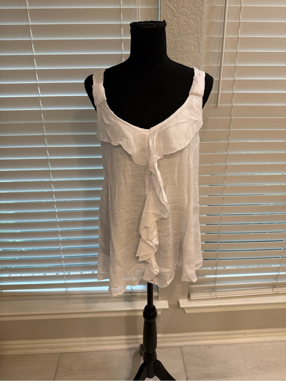 White Ruffle Sleeveless Tank Top